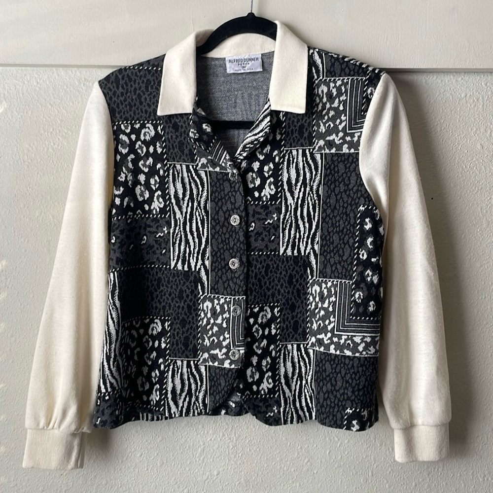 Vintage Alfred Dunner patchwork cropped button down long sleeve top